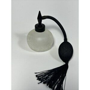 VNTG White Satin Crackle Glass Perfume Atomizer With Black Top